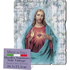 Fratelli Bonella Švenčiausiosios Jėzaus Širdies paveikslas Derliaus tuopos medžio storis 8 mm Religinis paveikslas Miegamasis 28,5 x 35,5 cm 100% Pagaminta Italijoje