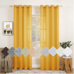 MIULEE Voile užuolaidos, permatomos lininės užuolaidos su kilpelėmis, skaidrios, lininės, svetainės langų užuolaidos, permatomos dekoratyvinės užuolaidos miegamiesiems, 140 x 245 cm (plotis x aukštis), geltonos spalvos, 2 vnt.