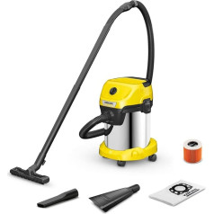 Kärcher WD 3 S V-17/4/20 šlapio ir sauso valymo dulkių siurblys, pūtimo funkcija, galia: 1000 W, nerūdijančio plieno talpa: 17 l, siurbimo žarna: 2 m, su automobiliniu antgaliu