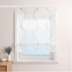 ESLIR Roman Blind White Roman Curtain with Velcro Tape Curtains Kitchen Transparent Ribbon Blind Voile Embroedered with Waves Pattern Grey W x H 100 x 140 cm 1 vnt.