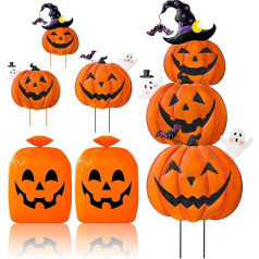 Beterzack Halloween-Gartenpfähle, gestapelte Metall-Kürbisse, Jack-o-Lantern-Rasendekoration mit Hexenhut, gruselige Metallschilder, Pfahl, Outdoor, dekorativer Kürbis, Zuhause, Rasen, Wegdekoration