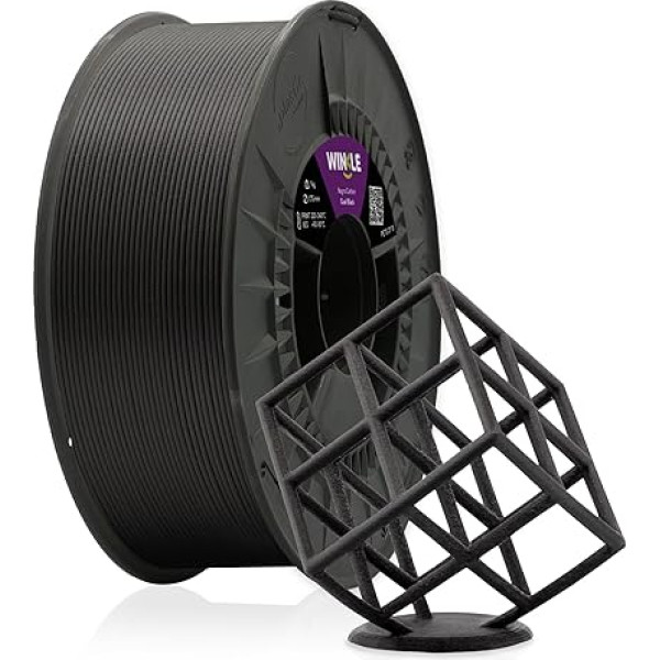WINKLE PETG anglies pluošto gija 3D spausdintuvui, PETG 2,85 mm, 1 kg, 3D anglies gija, PETG anglies pluoštas, PETG CF, matmenų tikslumas, 1 kg ritė