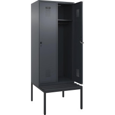 kaiserkraft | Spind Evolo Plus Sitzbank | 2 Abteile | grau | B 800 mm | Sicherheits-Drehriegel | mit untergebauter Sitzbank | Kunststoff