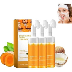 Gevona Pure Glow Cleanser, ciberžolės veido valiklis, ciberžolės veido valiklis su šepetėliu, rūgštinis, drėkinamasis valiklis, putojantis veido valiklis visų tipų odai (3 vnt.)