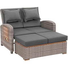 greemotion Bahia Tobago rotango poilsio sodo sofa-lova su taburete Pilka mediena