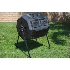 Komposteimer mit zwei Kammern, 160 l Fassungsvermögen, drehbar, bessere Luftzirkulation, effizienter Kompost, rotierender Kompostbehälter für Garten (grüne Tür)