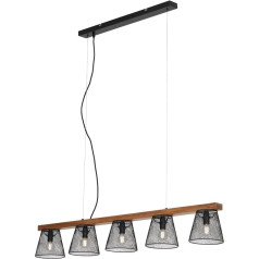 BRILONER Leuchten - pakabinamas šviestuvas, 5 lemputės, retro, senovinis, reguliuojamo aukščio, tinklelio formos, 5x E14, maks. 25 W, metalas ir medis, juoda, 1100 x 150 x 1360 mm (D x Š x V)