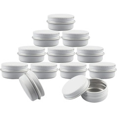 BasicPacking 50 tuščių apvalių aliuminio skardinių su užsukamu dangteliu Aliuminio skardos aliuminio užsukama dėžutė Kremo indelio žvakių skardinės Kosmetikos skardinės skardinė dėžutė Aliuminio skardinė su 50 lipdukų Aliuminio, balta