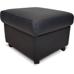 Quattro Meble Juoda natūralios odos taburetė ant ratukų su atlenkiamais ratukais su laikymo erdve taburetė Karvės odos sėdynės kubas 60 x 55 cm Kojinės minkštasuolis Minkšta taburetė Tikra oda Puff