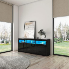 Generic Svetainės staliukas, 2 durys, 3 stalčiai, juoda blizgi TV spintelė, skirta miegamajam, valgomajam, sandėliavimo baldai, 160 x 35 x 72 cm (D x Š x V)