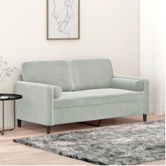Klyeon 2 vietų sofa su dekoratyvinėmis pagalvėlėmis, šviesiai pilka, 140 cm, aksomas, 2 vietų aksominė sofa su elegantišku dizainu ir patogiomis dekoratyvinėmis pagalvėlėmis - puikiai tinka poilsiui svetainėje, Sofos