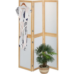 Relaxdays 3 dalių sulankstoma kambario pertvara, V x Š: 180 x 136,5 cm, plastikas ir bambukas, vidinė pertvara, natūrali/balta