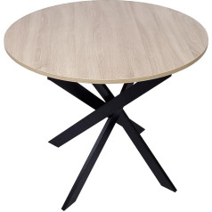 Skraut Home - Apvalus fiksuotas valgomojo stalas | Zen modelis | Gyvenamasis kambarys | 90 x 90 x 77 cm | 4 vietų | Patvarios medžiagos (ąžuolas + juodos kojos, 90 cm)