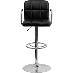 Flash Furniture 2 vnt. Šiuolaikinė juoda dygsniuoto vinilo reguliuojamo aukščio baro kėdė su porankiais ir chromuotu pagrindu
