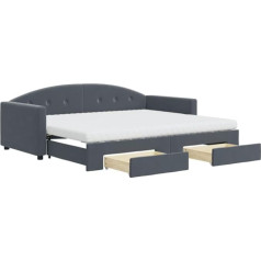 Vidaxl Dienos lova, išskleidžiama sofa lova su stalčiais, čiužiniai, sofa lova, svečių lova miegamajame, svetainėje, sofa lova, ištraukiama lova, tamsiai pilka, 90 x 200 cm, aksomas