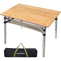 WKFAMOUT Klapptisch Campingtisch Bambus Klappbar Höhenverstellbar Outdoor Gartentisch Faltbar Aluminium Beine mit Netzbeutel für Camping Picknick Kochen Wandern Reisen