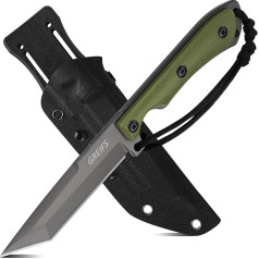 GREIFS® Apex Tanto lauko peilis iš D2 plieno su Kydex dėklu, elegantiškas išgyvenimo peilis, skirtas Bushcraft įrangai, medžioklinis peilis, drožinėjimo peilis, raitelio peilis (žalias)