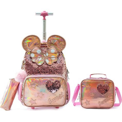 HTgroce Mokyklinis krepšys su ratukais Mergaičių pradinės mokyklos krepšys Unicorn Trolley Bag kuprinė su ratukais Lengvas mokyklinis krepšys 3 dalių rinkinys Kelionės krepšys mokyklai Kelionės žygiai