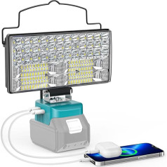 LIVOWALNY 60 W 6000 liumenų akumuliatoriaus lempa LED statybinis prožektorius su dvigubu jungikliu ir C/USB tipo darbo šviesa garažui, stovyklavietei, statyboms (be akumuliatoriaus)
