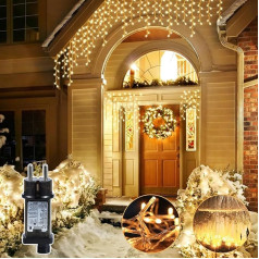 BUICXJKZ Lauko pasakų žibintai, 17 m + 5 m, 600 LED, kalėdinis apšvietimas su laikmačiu, 8 režimai, IP44 Icicle pasakų žibintai lauke ir viduje, Kalėdų, balkono, vakarėlio, sodo, kambario dekoracijos,