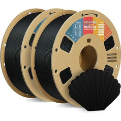 OVERTURE PLA gija, matinis PLA 1,75 mm, matinis PLA gijos ritinėlis, 1 kg ritinėlis, matmenų tikslumas +/- 0,05 mm, tinka daugumai FDM spausdintuvų (juoda, 2 vnt.)