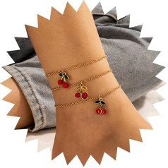 Wendalern Boho aukso kulkšnių apyrankės Žiedų žavesio apyrankės Daugiasluoksnė Diamond CZ Vaisių vyšnių kulkšnių grandinė Mielas kulkšnių rinkinys Vasaros paplūdimio pėdų papuošalai moterims ir mergaitėms, metalas