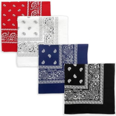LAKJUOZ Bandana, 4 bandanų pakuotė vyrams ir moterims, originalaus rašto bandanos, galvos apdangalai, galvos apdangalai, plaukų šalikai, priartėjimas, riešo galvos, dviratininkai, 54 x 54 cm, įvairiaspalvė