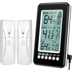 Šaldytuvo termometras, šaldiklio termometras su 2 jutikliais, šaldytuvo termometras su aliarmo funkcija, MIN/MAX įrašai, USB / baterija, skirtas virtuvei, namams, barams