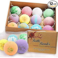 Vonios bombų dovanų rinkinys Ekologiški natūralūs eteriniai aliejai, atpalaiduoja ir drėkina sausą odą, 2,8 uncijos/82 ml x 12 vienetų BOENFU Prabangios SPA bombos draugėms, motinoms, tėvams, vaikams, žmonoms