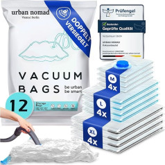 Vakuuminiai maišeliai drabužiams, 12 vnt., 3 dydžiai, vakuuminiai maišeliai dulkių siurbliams, daugkartinio naudojimo, 100 % sandarūs ir tvirti, kelioniniai suspaudimo maišeliai, drabužių maišeliai, laikymo maišeliai, vakuuminiai maišeliai, dr