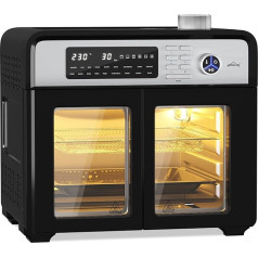 HOMELUX karšto oro keptuvė XXL 28 L mini orkaitė su konvekcine oro cirkuliacija, 1700 W, 18 programų, 7 priedai, įskaitant rotacinį iešmą, dvigubą ventiliatorių, karšto oro orkaitė