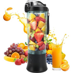 Nešiojamasis kokteilių maišytuvas, 600 ml kokteiliams, sultims ir kokteiliams, nešiojamasis mini maišytuvas su 6 nerūdijančio plieno peiliais, USB asmeninis vaisių maišytuvas, be BPA (juodas)
