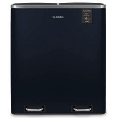 Les Collectors Pedal Bin N°908 Talpa 60 L, 2 skyriai 30 L, patvarus, virtuvė, nuimamas kibiras, perdirbimas, atliekų rūšiavimas, tyliai užsidarantis dangtis, naktinė mėlyna