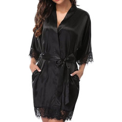TOEECY Moterų chalatas chalatas chalatas Satino Sexy Kimono trumpas chalatas V-Neck miego drabužiai su diržu Lengvas gėlių nėrinių naktiniai nuotaka nuotakos mergina