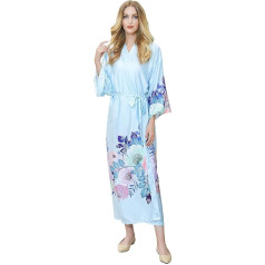 Moterų satino spausdinti Kimono gėlių ilgas chalatas prabangus dovanų 6003