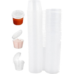 50 mažų skardinių su dangteliais pakuotė Plastikinės 25 ml mini talpyklės su dangteliais Plastikinės talpyklės su dangteliais Padažų talpyklos Salotų padažų talpyklos Gali būti daugkartinio naudojimo