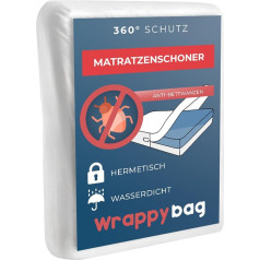 WRAPPYBAG Vandeniui atsparus čiužinio užvalkalas - apsaugantis nuo vabzdžių ir dulkių erkučių - be cheminių medžiagų ir pralaidus orui - 180 x 200 x 30 cm - yra 15 dydžių