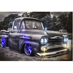 LED paveikslas su apšvietimu LED paveikslai Drobė paveikslas 65 x 45 cm Šviečiantis paveikslas JAV automobilis / derliaus laikmatis / Pickup sienos paveikslas