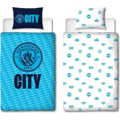 MANCHESTER CITY FC Character World Official Crestcol Reversible 2 Sided Football Bedding Set Single Duvet Cover Set Official Merchandise Includes Matching Pillow Case