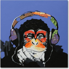 Fokenzary 100 % rankomis tapyti paveikslai ant drobės Pop Art Cute Gorilla klausosi muzikos su ausinėmis su rėmeliu Paruošta pakabinti