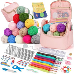 Katech nėrimo rinkinys pradedantiesiems su nėrimo knyga, 15 vilnos nėrimo ir mezgimo reikmenų, ergonomiškos nėrimo kabliukai 2,0-6,0 mm, nėrinių nėrimo kabliukai 0,6-1,9 mm, nėrimas pradedantiesiems, nėrimo kabliukų rinkinys su krepšeliu,