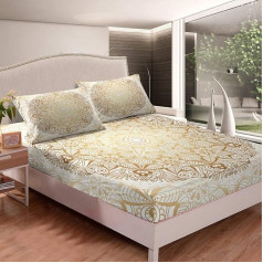 Boho Mandala Patalynė 90 x 200 cm Elegantiškas patalynės komplektas Bohemiškas stilius paaugliams Prabangus auksinis baltas mandalos dekoras Patalynė Egzotiškas gėlių modelis Neslystantis 2 vnt.
