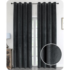 BEAUTEX Velvet Blackout užuolaida su kilpomis nepermatoma 300 x 245 cm (plotis 300 cm, aukštis 245 cm, tamsiai pilka)