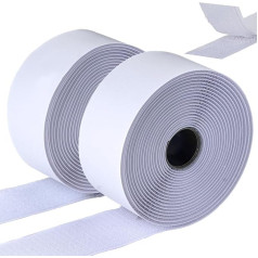 Ysibbon Lipni lipni 5 m velcro juosta, dvipusė lipni velcro juosta, itin stipri lipni juosta su 50 mm pločio lipniu padu (balta, 5 cm x 5 m)