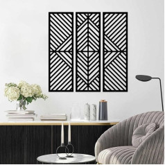 ESTART Geometrinis metalinis sienų dekoras vertikalus abstraktus minimalistinis modernus juodos spalvos sienų menas Sienų rėmelis sienoms kabinti Skulptūra gyvenamajam kambariui miegamajam 56x56cm 3 pakuotės
