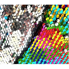 penepico Sequin Audinys vaikams 9 jardai Sensory Sienų audinys Sensory Graffiti Audinys Taktilinis (3 jardai (274cm x 125cm), Iridescent + Silver)