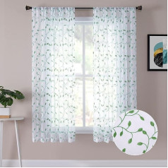 Tollpiz trumpas Sheer užuolaidos su lapais siuvinėjimo miegamasis užuolaidos Rod Pocket Voile Faux linas siuvinėti lapai užuolaidos gyvenamasis kambarys 54 x 45 colių ilgio 2 plokštės