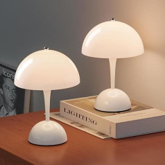 ONEWISH 2 pakuotės grybų stalinė lempa Belaidis jutiklinis jutiklis Nešiojamas visiškai įkraunamas LED naktinis šviestuvas vaikams ir vaikų darželiui (baltas)