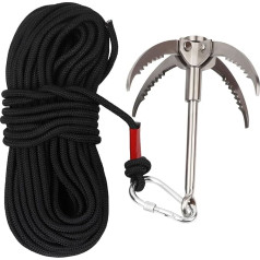 Grappling Hook Grappling Hook su virve, įskaitant nailono virvę 400 kg nerūdijančio plieno išgyvenimo nagas Gravitacijos kablys Sulankstomas laipiojimo kablys su 20 m pagalbine virve Lauko laipiojimo gelbėjimo