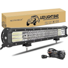 SKYWORLD LED darbinių žibintų juosta su 12 V laidų pynėmis, 20 colių 51 cm 510 W papildomi priekiniai žibintai LED žibintai Automobilių LED darbinių žibintų juosta Vandeniui atspari šviesos juosta 4x4 visureigiams UTV ATV automobiliams trakto